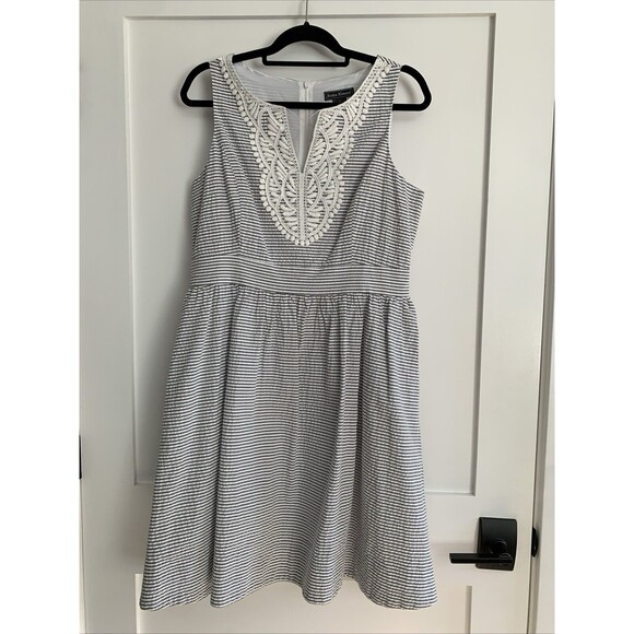Jessica Howard Seersucker Sundress Womens 14‎ Lace Sleeveless A Line - Picture 1 of 7